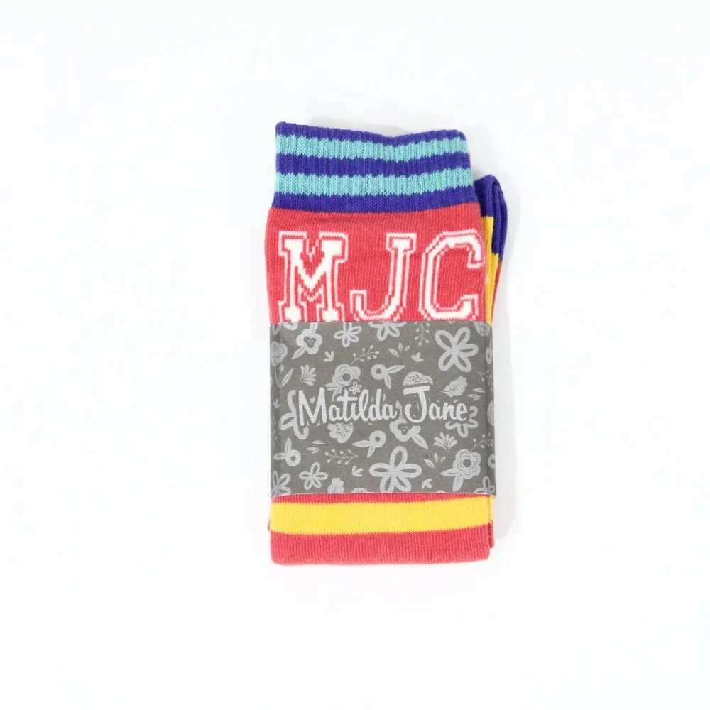Matilda Jane Knee Socks NEW Girls Large Striped Logo Spirit Cotton blend
